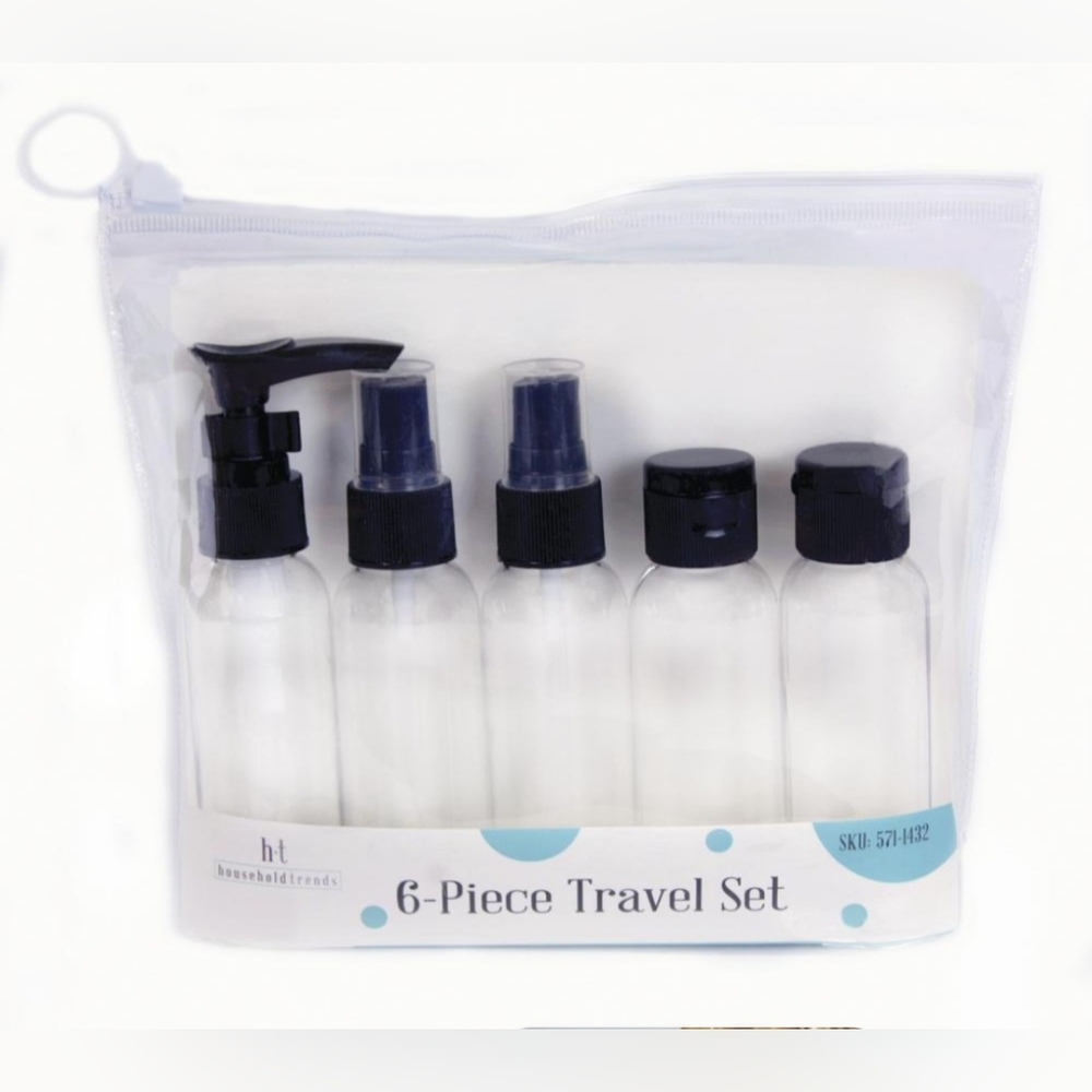🍎 Nwt Household Trends™ 6-Piece Travel Set Storage Pouch Spray Bottles TSA
